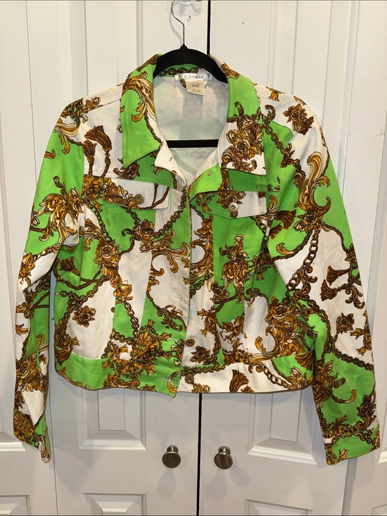 K Jordan Jackets & Blazers - Kjordan Green & White Baroque Print Jacket